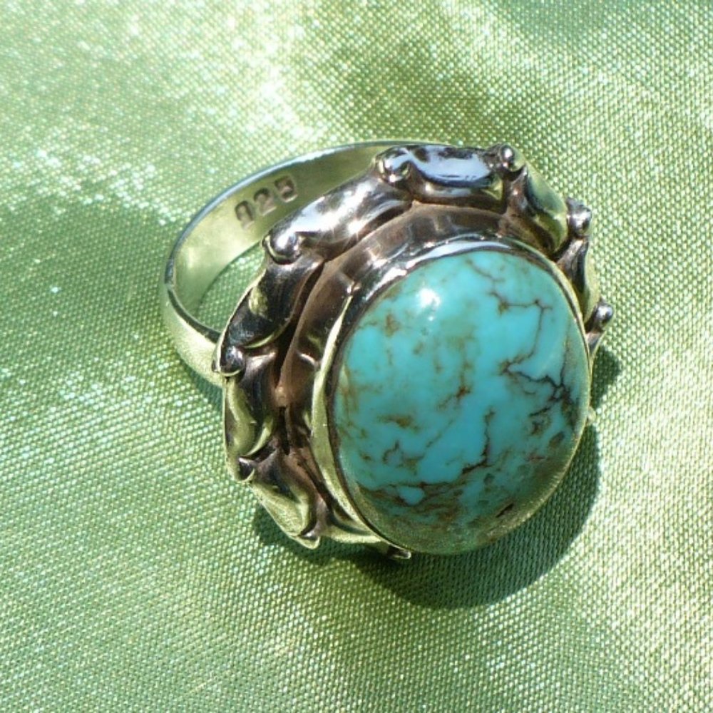 Turquoise Statement Ring Sterling Silver Size 8
